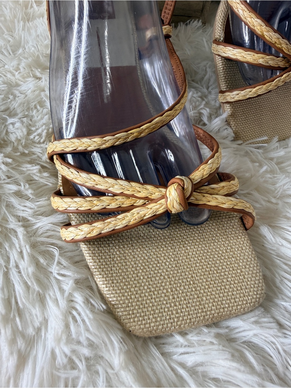 Dolce Vita Bev Braided Raffia Kitten Heel Ankle Strap Boho Sandal Natural Sz 9.5 - Picture 6 of 11